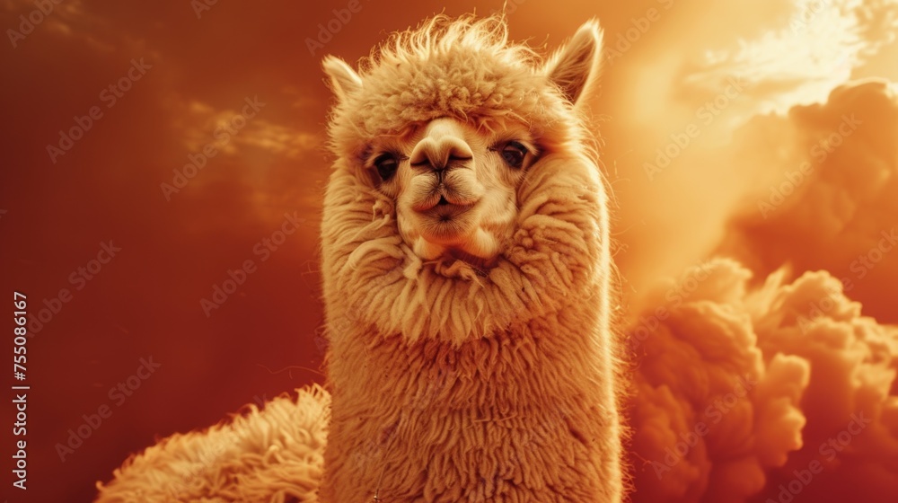 Obraz premium An alpaca with its fleece used as insulation material for the rockets thermal control system