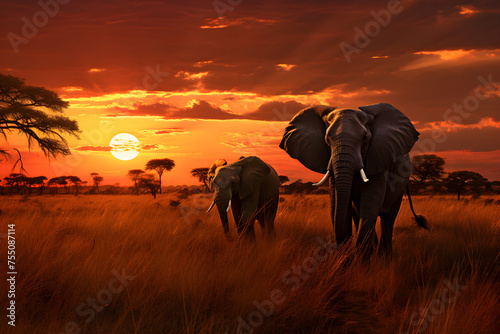 Dramatic Sunset Over The Serene Plains, Showcasing The Vibrant Wildlife of Africa