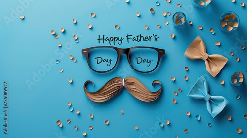 Artisan Father's Day Greeting Card: Copy Space on Blue Background with Minimalist Craft Embellishments