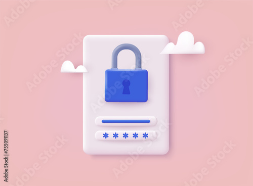 Personal data security concept. Secure information transfer background. 3D Web Vector Illustrations.