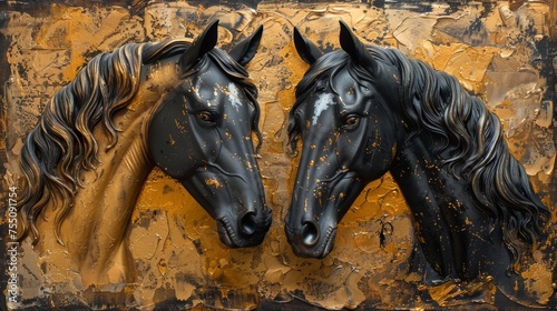 Horses in abstract metallic paintings © senadesign