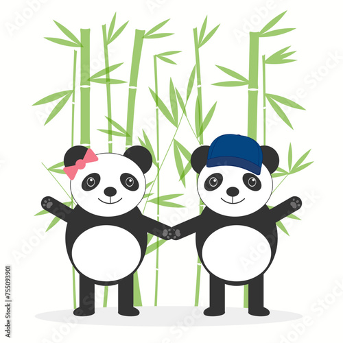Fototapeta Naklejka Na Ścianę i Meble -  Animal set with panda,bamboo illustration for sticker,postcard,birthday invitation.