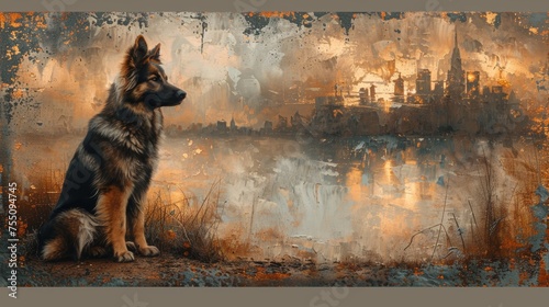 dogs in abstract metallic paintings photo