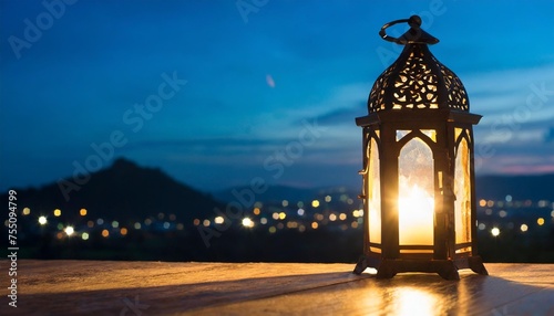 vintage ramadan lantern with night background
