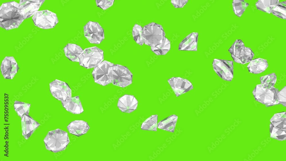 White rubies fall on a green background. 3D animation. Cartoon ...