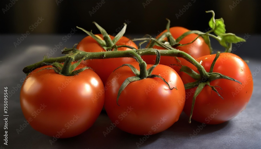 a bunch of fresh juicy red ripe tomatoes on the vine isolated against a transparent background