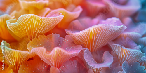 Vibrant, multi-hued oyster mushrooms providing a textured backdr © smth.design