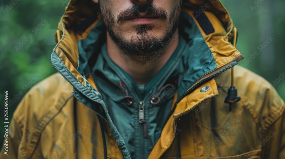 Fototapeta premium A man with a beard wearing a yellow jacket