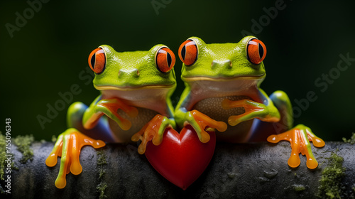 two frogs in love with a love heart