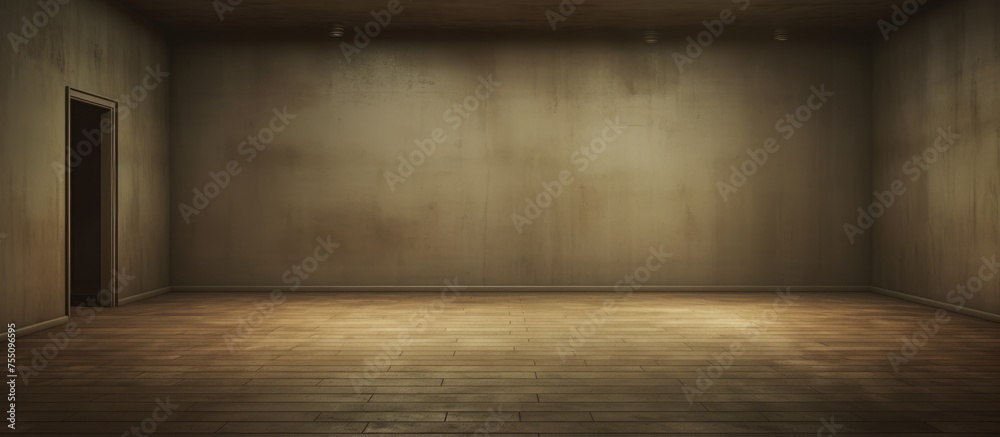 A 3D rendering of an empty room with a single door set against a brick floor. The room appears vacant and devoid of furniture, leaving a stark impression of emptiness. A 3D rendering of an empty room with a single door set against a brick floor. The room appears vacant and devoid of furniture, leaving a stark impression of emptiness.