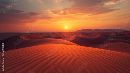 The vibrant sunset casting golden hues over a desert landscape
