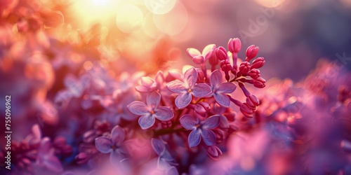 Warm sunlight bathes delicate lilac blossoms © smth.design