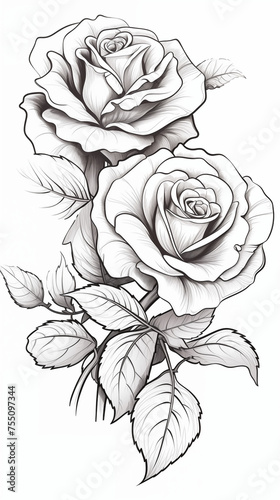 Wallpaper Mural Antistress coloring for adults, kids. Flower series of coloring pages on a white background. Line art design for adults or kids in zentangle style. Printable. Rose Torontodigital.ca