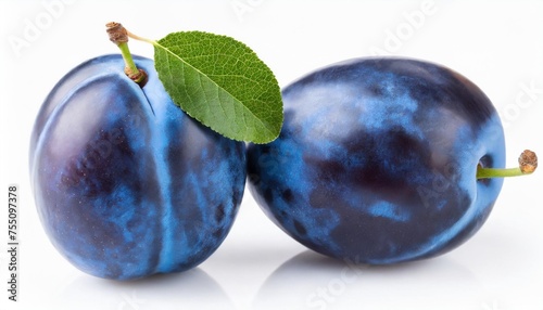 two blue plums isolated on white background