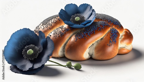 challah with blue poppy isolated on white