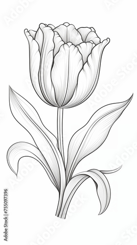 Antistress coloring for adults, children. Tulips, Flower series of coloring pages on a white background. Line art design for adults or children in zentangle style. For printing.