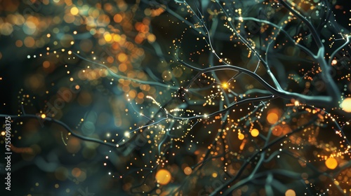 Abstract branching patterns with glowing points resembling a biological neural network.