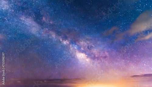 night sky with stars universe filled with clouds nebula and galaxy landscape with gradient blue and purple colorful cosmos with stardust and milky way magic color galaxy space background © Claudio