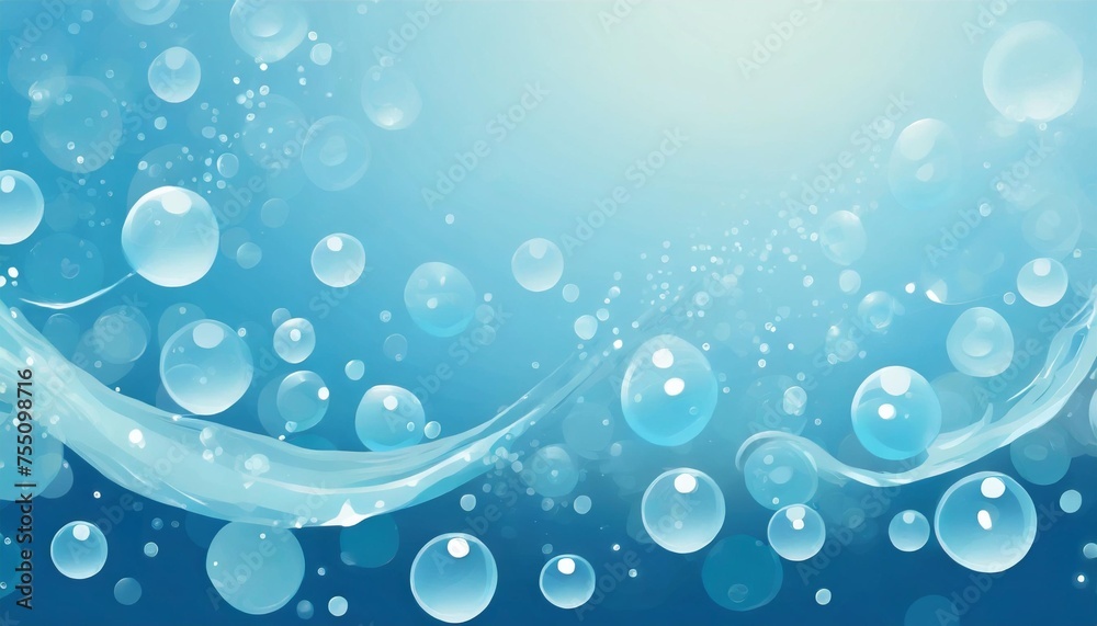 a water background with imaginative bubbles floating on its blue surface