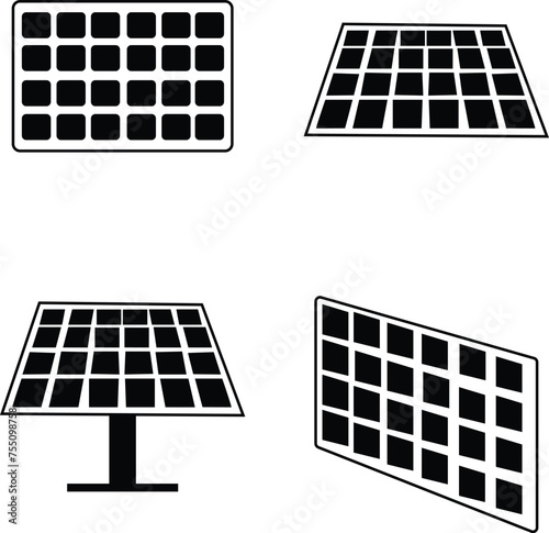 solar pannel vector icon set, Solar energy logo with abstract sun and pannel Power Icon. energy resources, type of energy efficient and power. Conceptual pictogram and infographic. glyph flat vector.