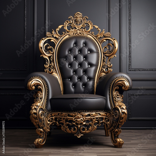 black and gold luxury armchair, white background, professional photo сreated with Generative Ai
