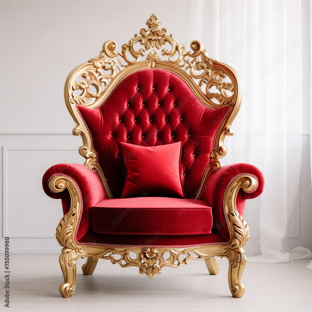 Red and gold luxury armchair, white background, professional photo сreated with Generative Ai Red and gold luxury armchair, white background, professional photo сreated with Generative Ai