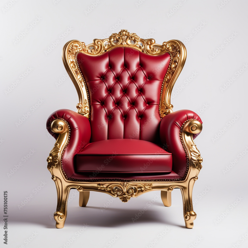 Red and gold luxury armchair, white background, professional photo сreated with Generative Ai Red and gold luxury armchair, white background, professional photo сreated with Generative Ai