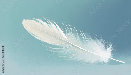 illustration of a soft white feather on a llight blue background with copy space photo