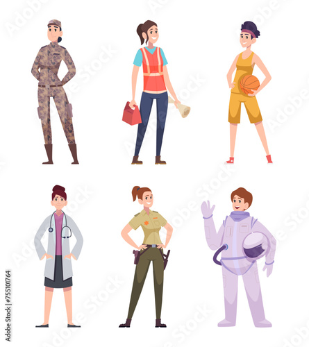 Woman profession. Female occupations professional uniform exact vector cartoon characters set © ONYXprj