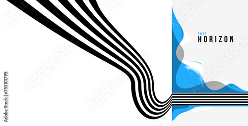 Future lines in 3D perspective vector abstract background, black and blue linear composition, optical illusion op art.
