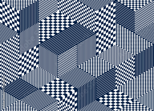 Seamless isometric rhombuses checker geometric pattern, 3D cubes vector tiling background, architecture and construction, wallpaper design.