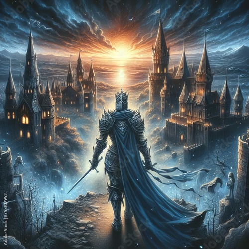Epic Knight of the Enchanted Castle: A Celestial Quest in the Ethereal Realm of Twilight Grandeur