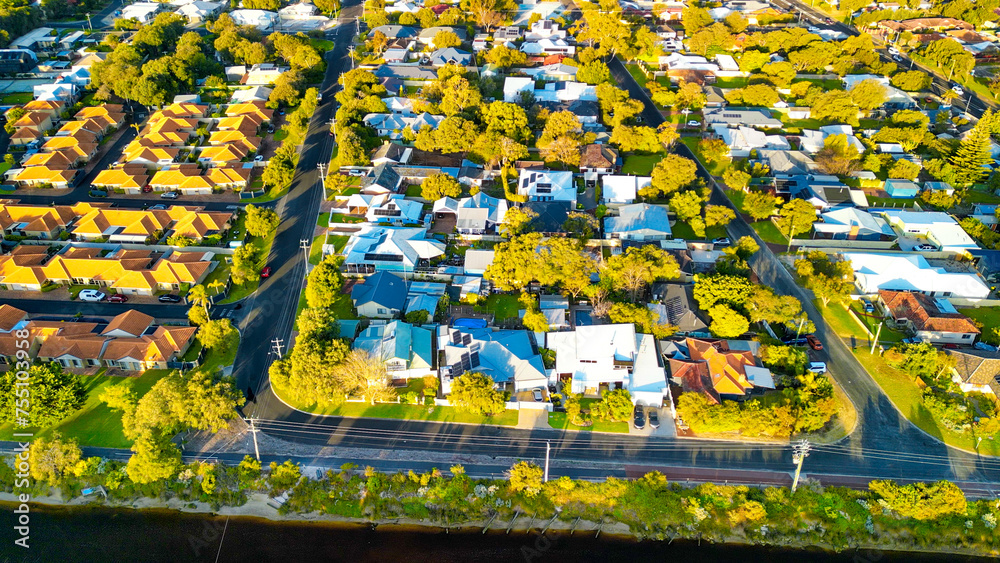 Obraz premium Aerial view of Busselton at sunset, Western Australia