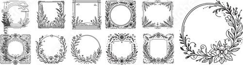 Collection of geometric vector floral frames. 