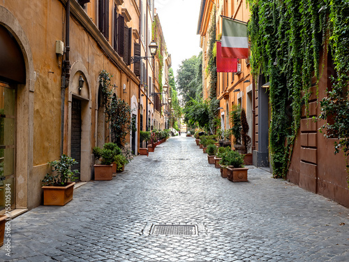 one of the famous streets in the historic center of Rome, Via Margutta, considered the street of artists, a destination for international tourism photo