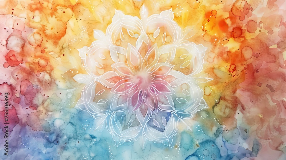 watercolor mandala with soft pastel colors blending seamlessly harmonious effect.