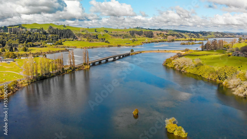 Amazing aerial view of Waikato River in spring season, North Island - New Zealand photo