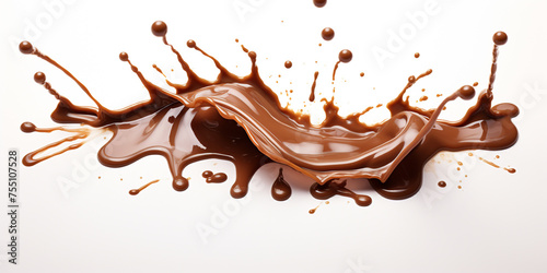 Pouring chocolate dripping, white background, professional photo сreated with Generative Ai