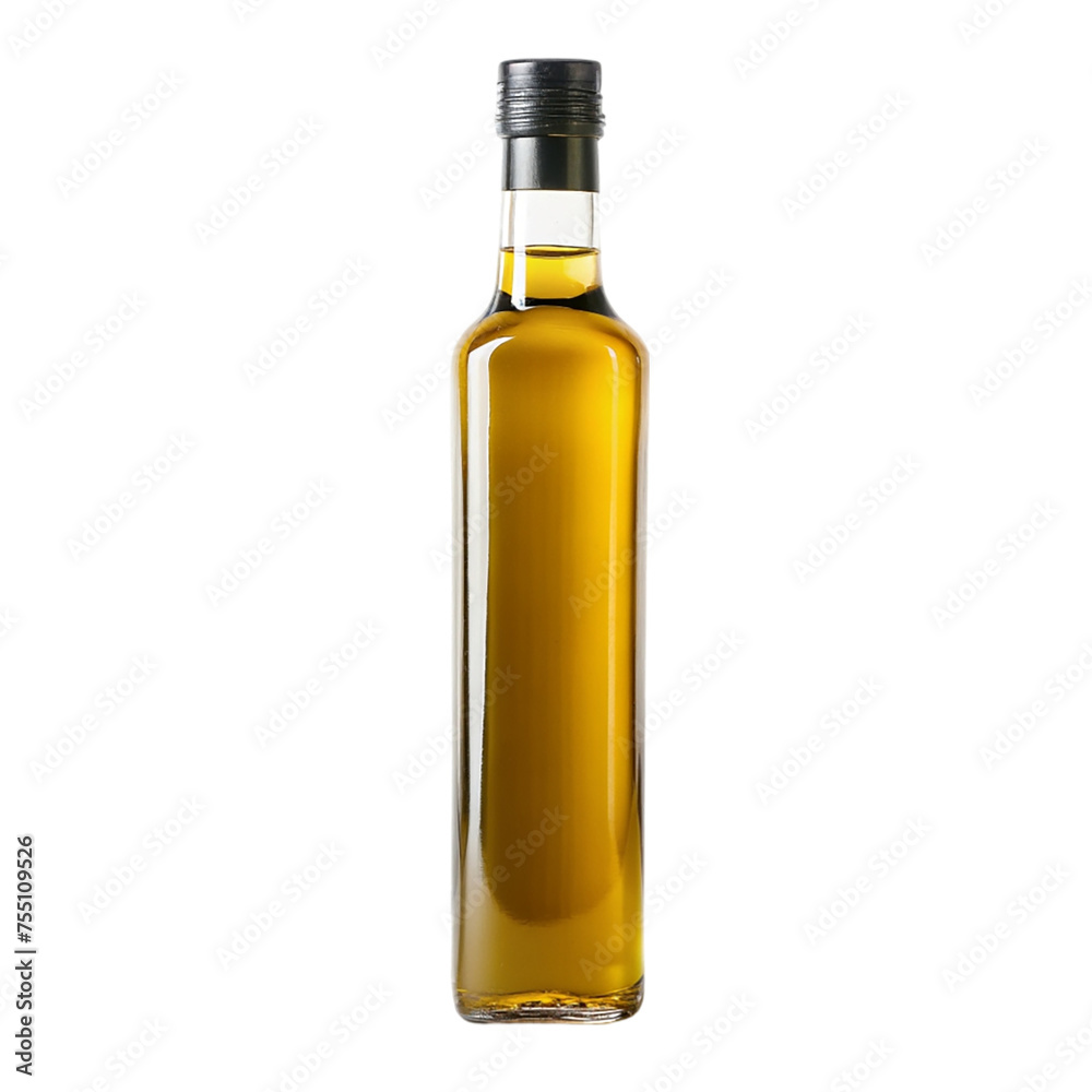 Olive oil bottle with green olives and leaves isolated on transparent background Olive oil bottle with green olives and leaves isolated on transparent background