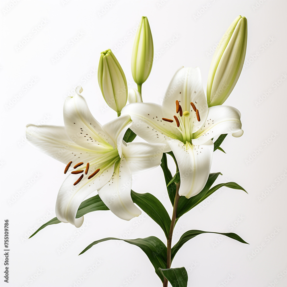 Obraz premium Lily, white background, professional photo сreated with Generative Ai