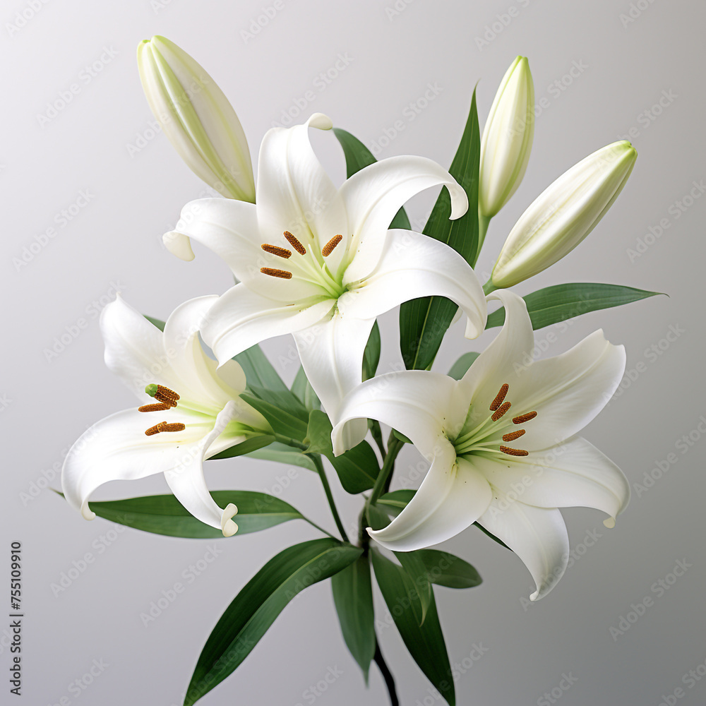 Lily, white background, professional photo сreated with Generative Ai