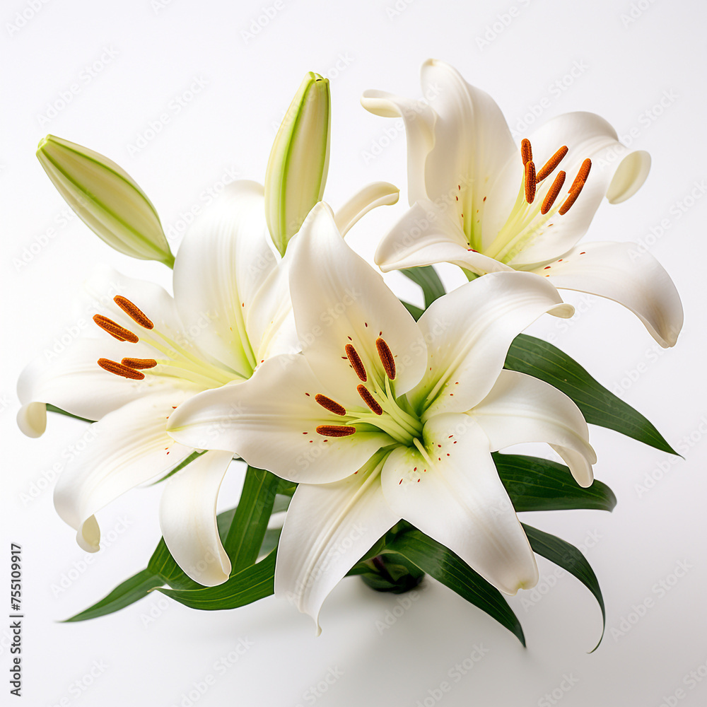 Obraz premium Lily, white background, professional photo сreated with Generative Ai