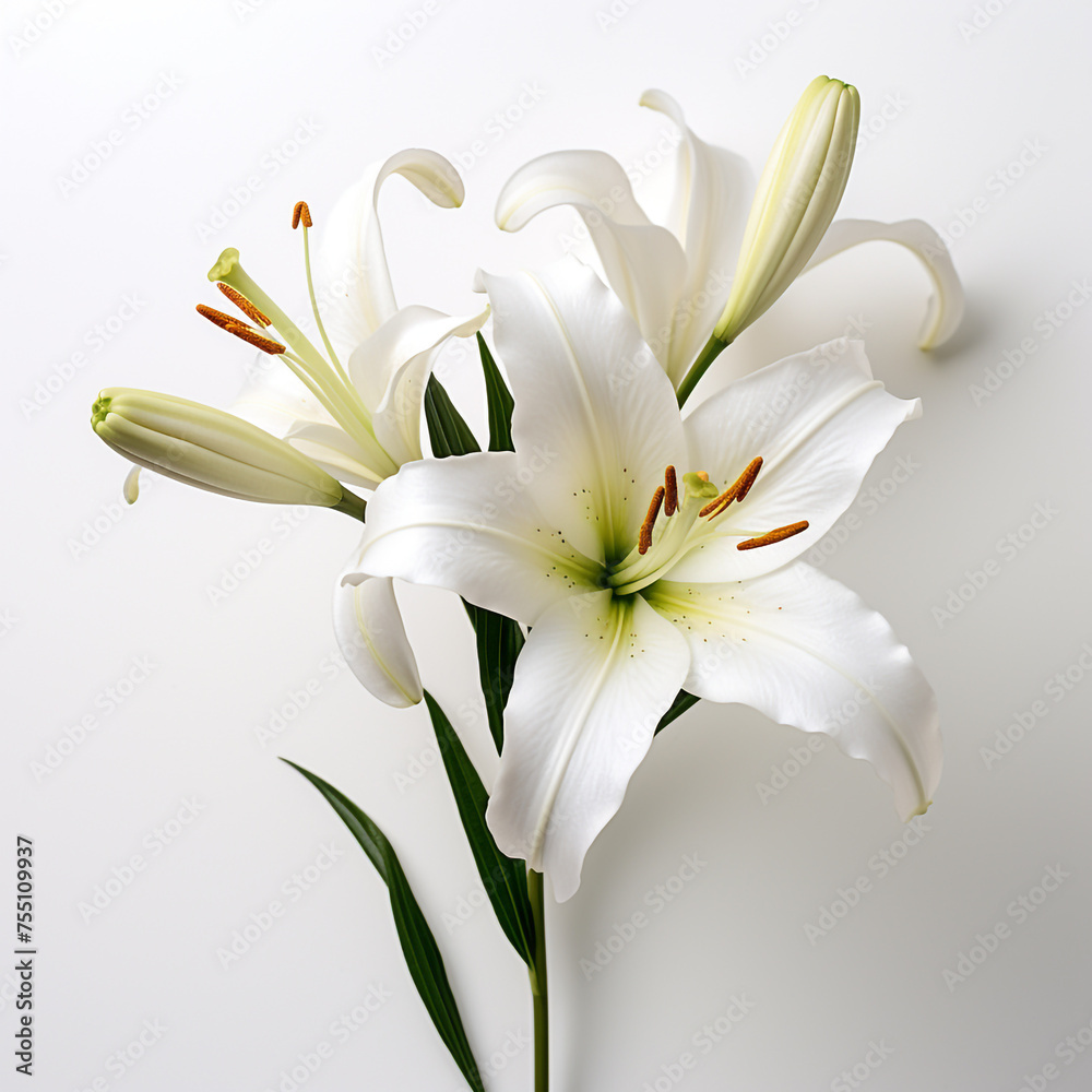 Fototapeta premium Lily, white background, professional photo сreated with Generative Ai
