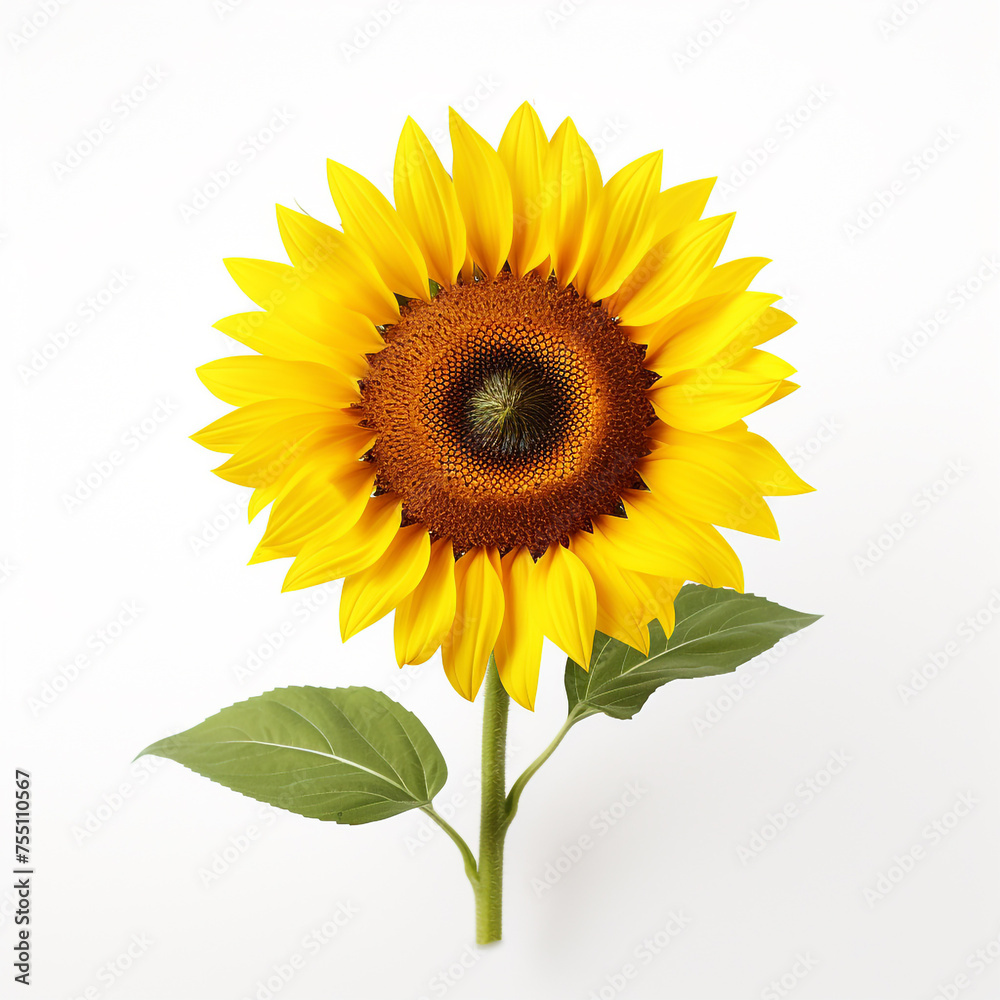 Fototapeta premium Sunflower, white background, professional photo сreated with Generative Ai
