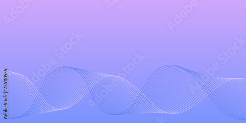 Abstract background with waves for banner. Medium banner size. Vector background with lines isolated. Blue and pink gradient. Purple color. Brochure, booklet. Ocean, water, sky