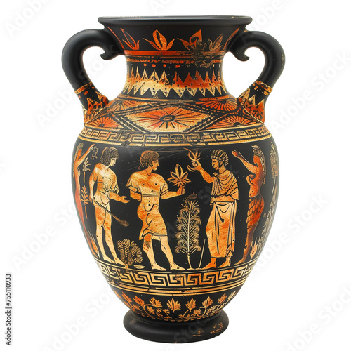 Ancient greek vase replica on transparent background