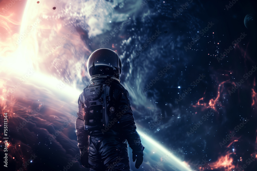 Spaceman and planet, human in space concept Spaceman and planet, human in space concept