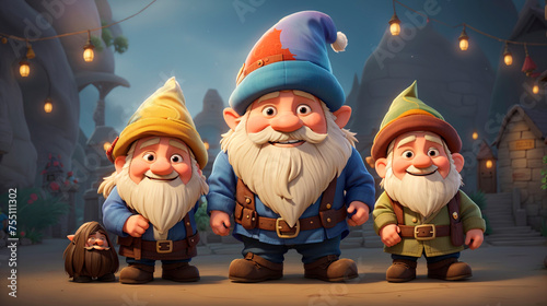 The illustration shows a cartoon dwarf with a large hat that covers his eyes. The dwarf also has a long blond beard, which gives him the appearance of wisdom and old kindness. 