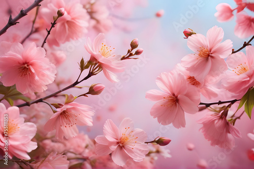 Spring apple blossoms on a blue background. A gentle spring background. Floral background