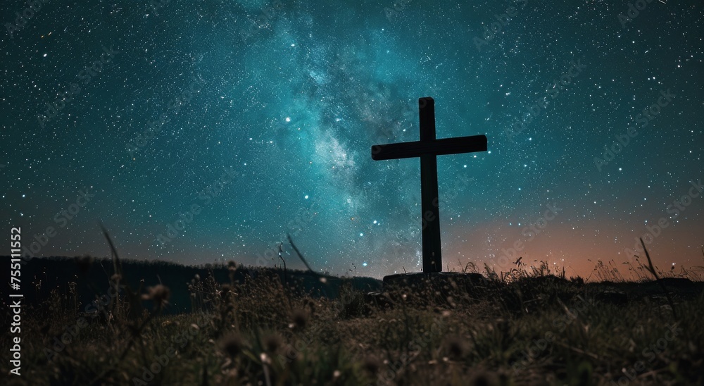 Cross on a Hill Under Starry Sky Cross on a Hill Under Starry Sky